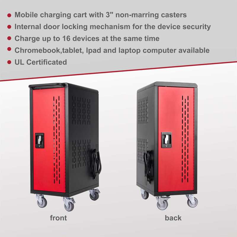 16 Bay Mobile Charging Cart Station For Chromebook, Tablet, And Laptop With Power Strip, Ideal For Organized Device Management
