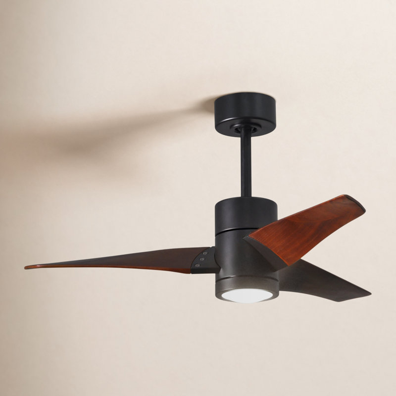 Ceiling Fan with LED Lights, Matte Black, Walnut Tone, 42"