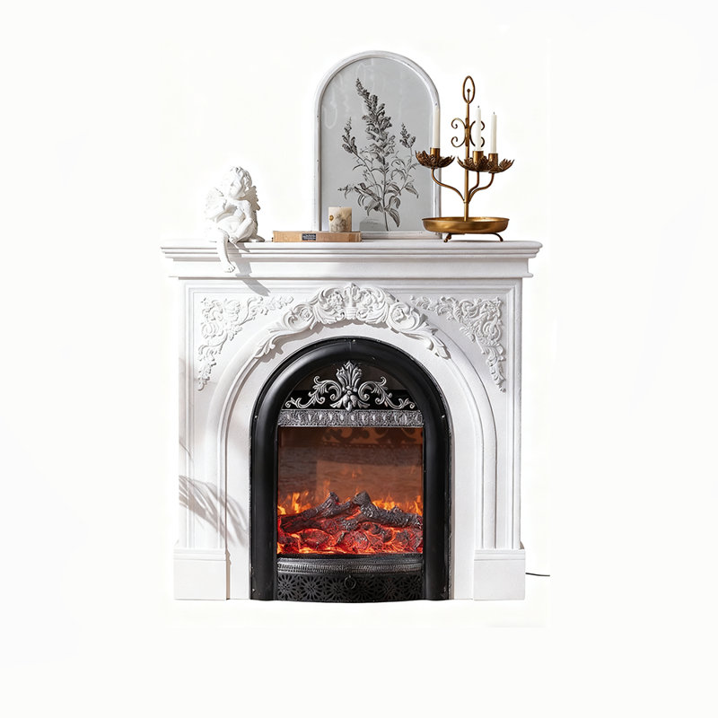 Functional Electric Fireplace, Decorative Mantel, White