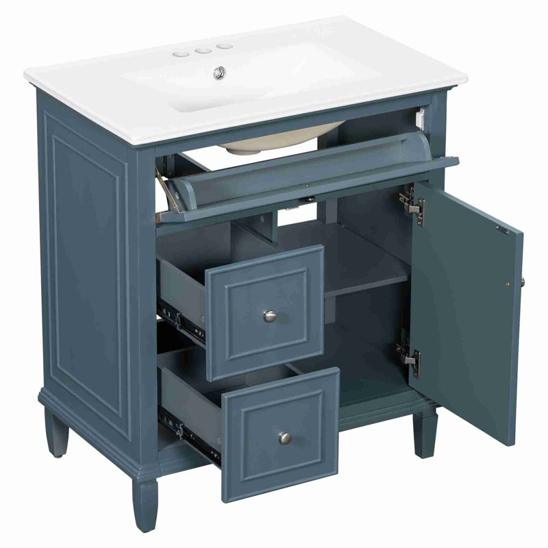 Meuble-lavabo de salle de bain avec tiroir rabattable, Bleu gris