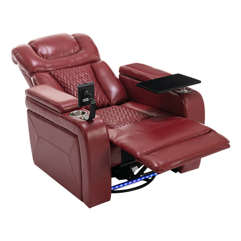 35'' PU Leather Home Theater Individual Seat Recliner with Phone Holder & Arm Storage & USB, Red