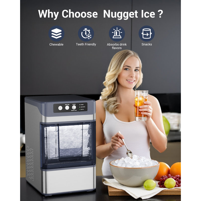 38LBS/24H Countertop Nugget Ice Maker, Chewable Pellet Ice for Home & RV Use