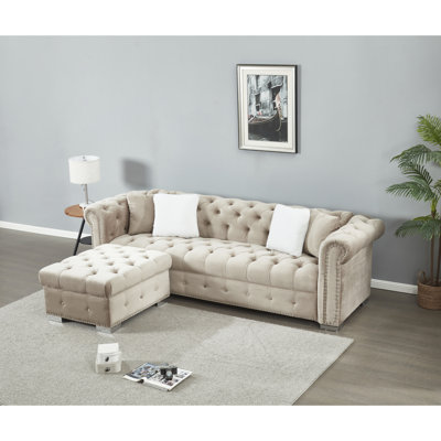 Reversible L Shaped Sectional Velvet 4 Seater: Convertible Couch With Elegant Lines And Fabric For 4: Comfortable Cushions Style