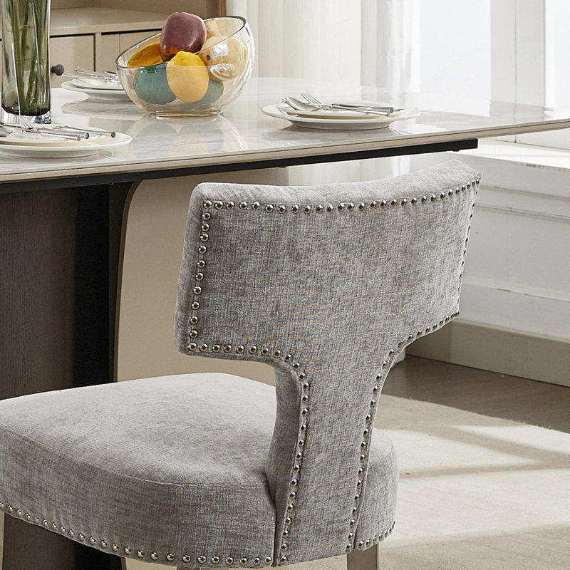 Ensemble de 2 chaises de salle à manger de style Mid-Century moderne avec pieds en acier inoxydable, Gris