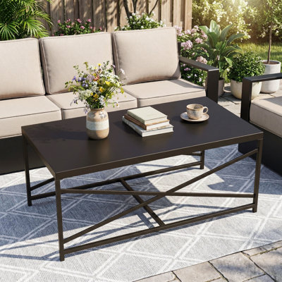 Outdoor Modern Patio Iron Rectangular Coffee Table, 47" in.W x 25" in.D