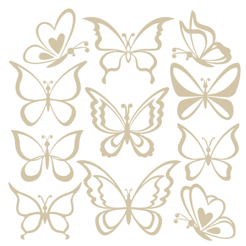 Adhésif décoratif papillon, H 24 po x l 25 po x P 0,01 po, Beige
