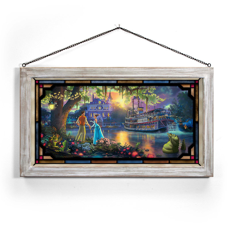 SGA LA PRINCESSE ET LA GRENOUILLE 13X23: TKS; Vitrail teinté blanc encadré