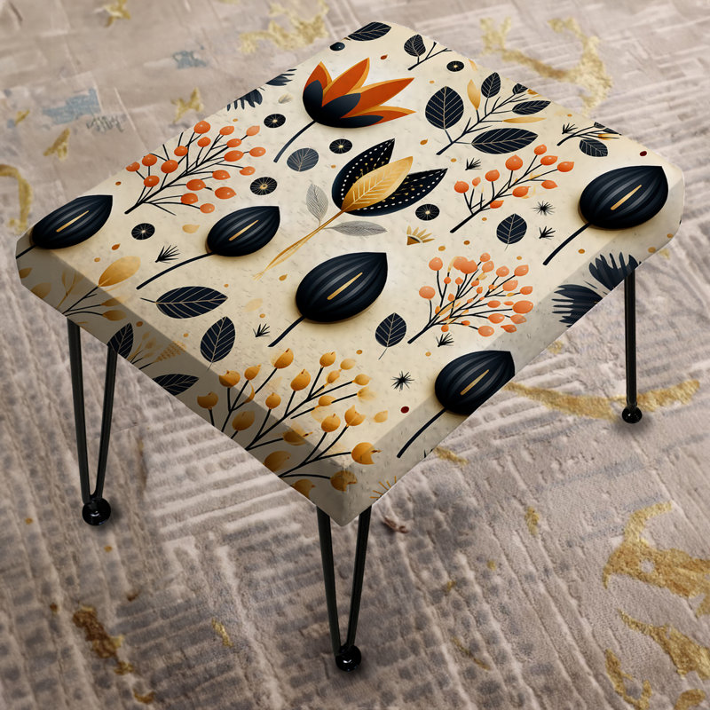 Nordic Noir And Beige Simplicity Floral Grace - Floral Rectangle Ottoman