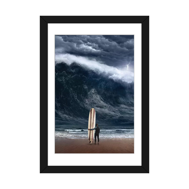 «Surf Cataclysm», impression sur toile, H 24 po x l 16 po x P 1 po, Papier d'art encadré noir, Blanc