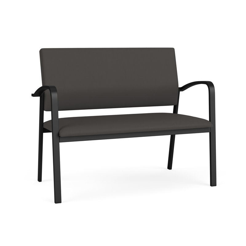 Newport Waiting Reception Loveseat Metal Frame, Black, Patriot Plus Charcoal - Wipe Clean Vinyl