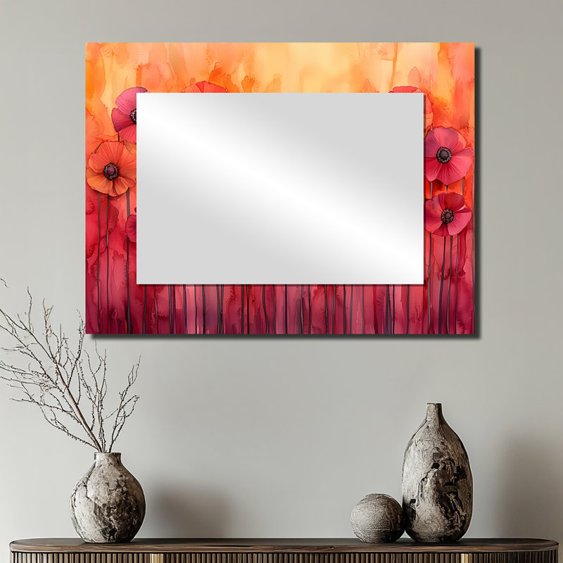 Coucher de soleil coucher de soleil avec fleurs violettes - Miroir Violets - impression sur métal, 24" x 32"