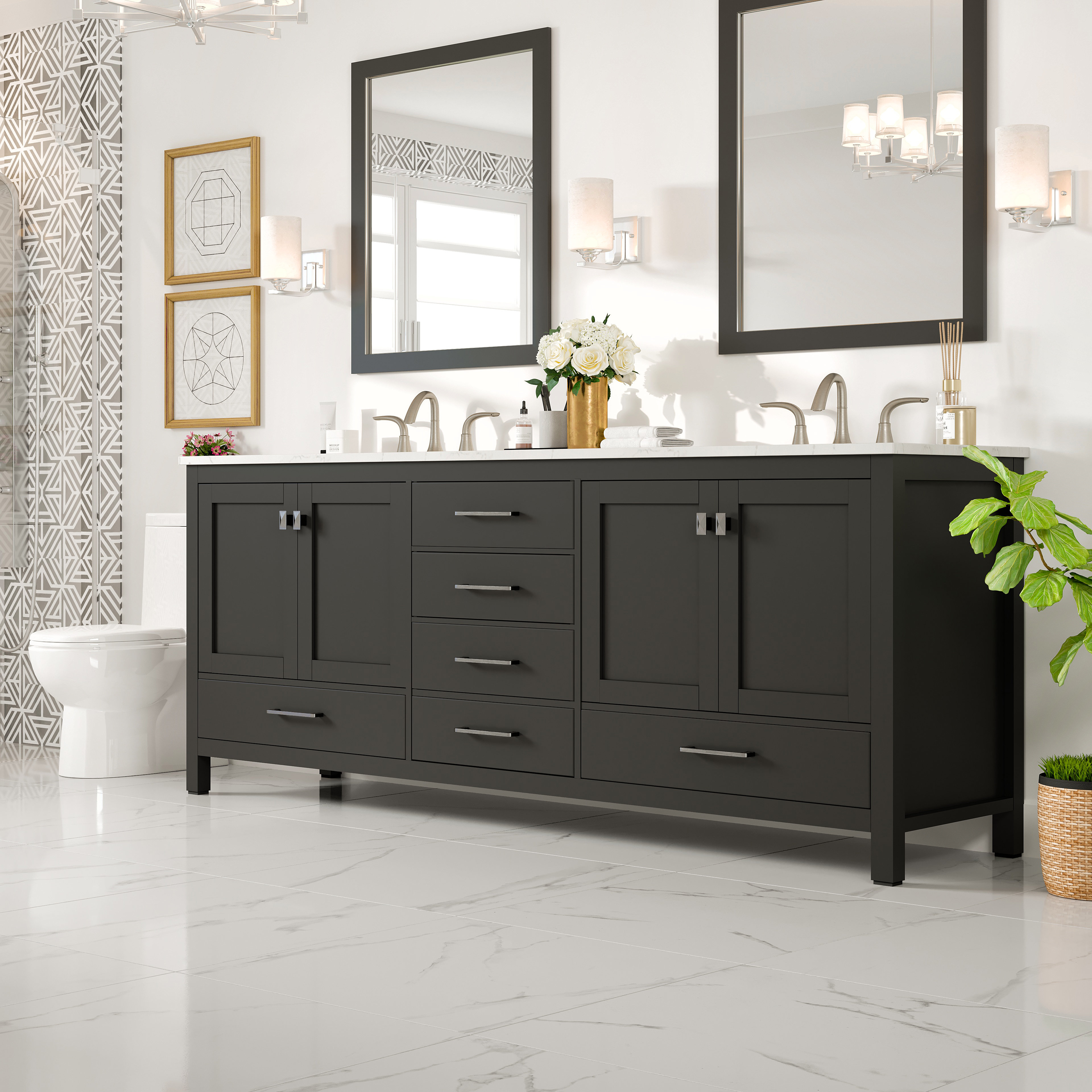 Brayden Studio® Zeringue 84'' Double Bathroom Vanity with Carrara