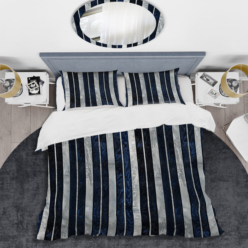 Ensemble de housse de couette bleu argenté Glamour Pinstripe I - Glam, Housse de couette pour grand lit + 2 taies décora