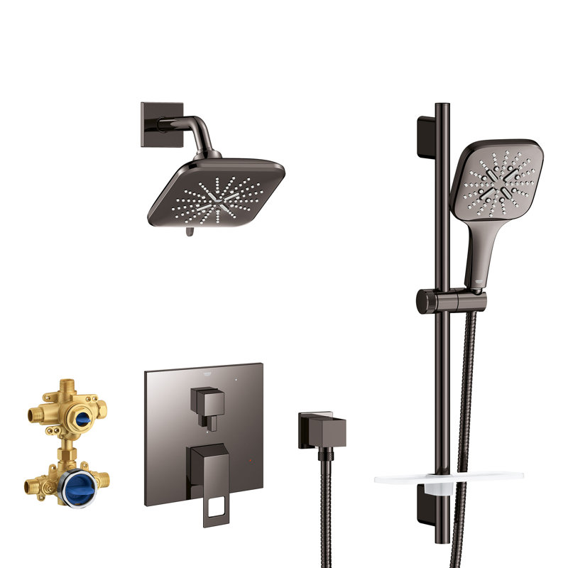 Eurocube Pressure Balance Rain Shower Set, Hard Graphite