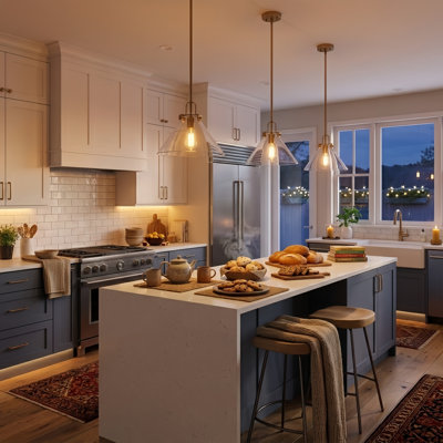 1-light 12'' Dimmable Antique Brass Modern Cone Pendant Light for Kitchen Island.Features Clear Glass Shade.