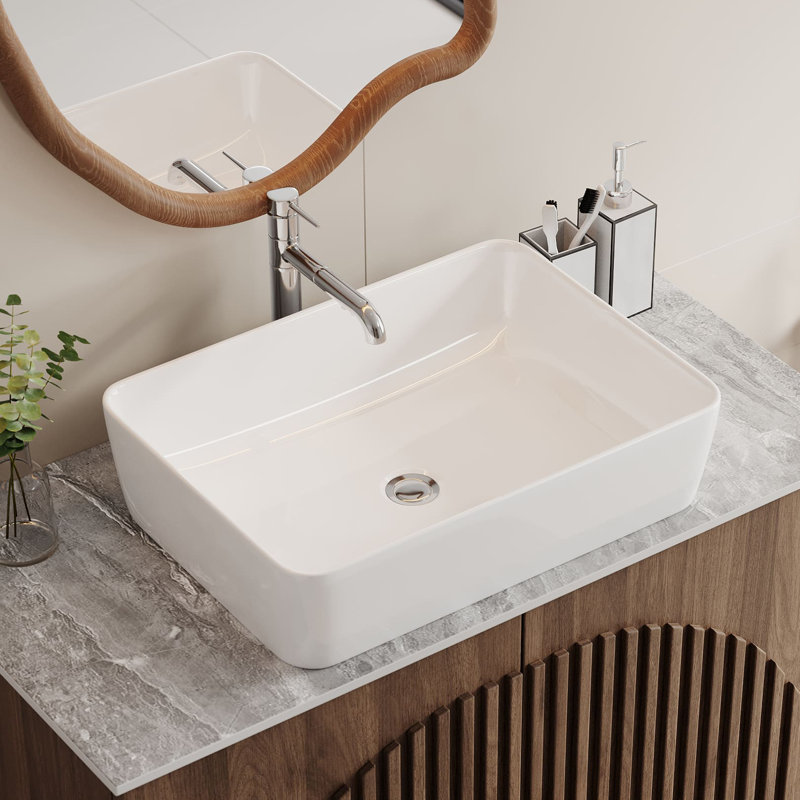 18.9" x  14.37" Rectangular Ceramic Vessel Bathroom Sink, Above-Counter Vanity Sink with Standard 1.75" Drain Opening, White