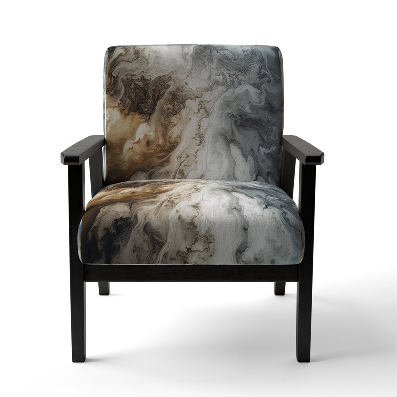 Fauteuil Berdahl, Polyester gris, Accoudoirs carrés noirs