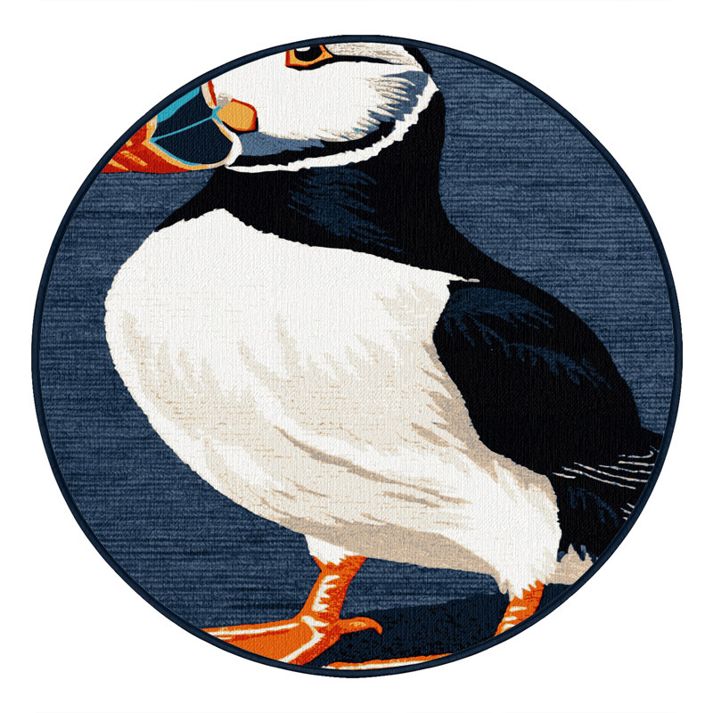 Washable Atlantic Puffin Birds Area Rug, Round 6'