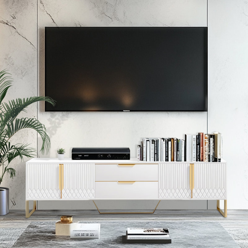Meuble télé 78 po pour le salon Mondale, console de style télé moderne pour téléviseur 88 po (blanc)