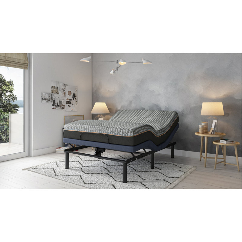 Base de lit simple réglable Bt2500 - Ajustement de la portée, télécommande sans fil, position de mémoire programmable, pied réglable, capacité de 850 lb, ajustements gris-bleu, télécommande, mémoire et bleu + gris