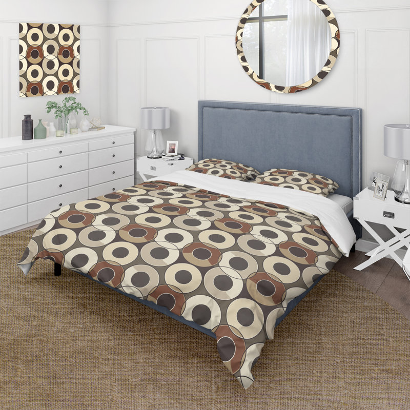 Ensemble de housse de couette beige et brun Midcentury Circle - Midcentury, Housse de couette pour grand lit + 2 taies décora