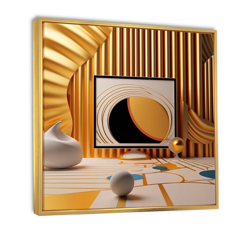 «Futuristic Minimal Interior Design Retro Yellow», reproduction sur toile, H 16 po x l 16 po x P 1 po, Cadre flottant doré