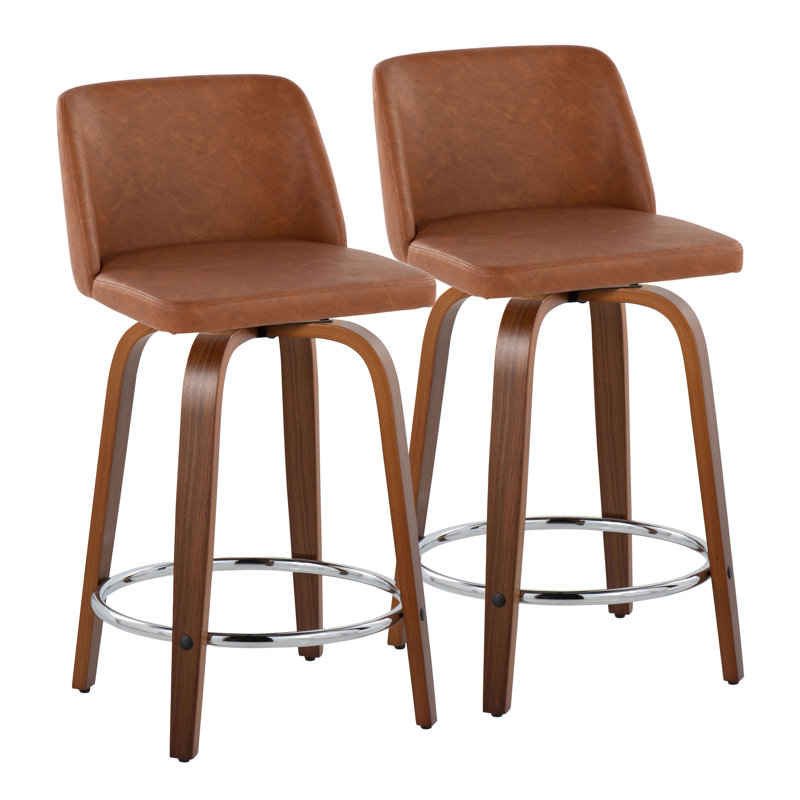 Malachia Swivel Upholstered Counter Stool, Cream, Walnut/Black, Counter Stool (24" Seat Height)
