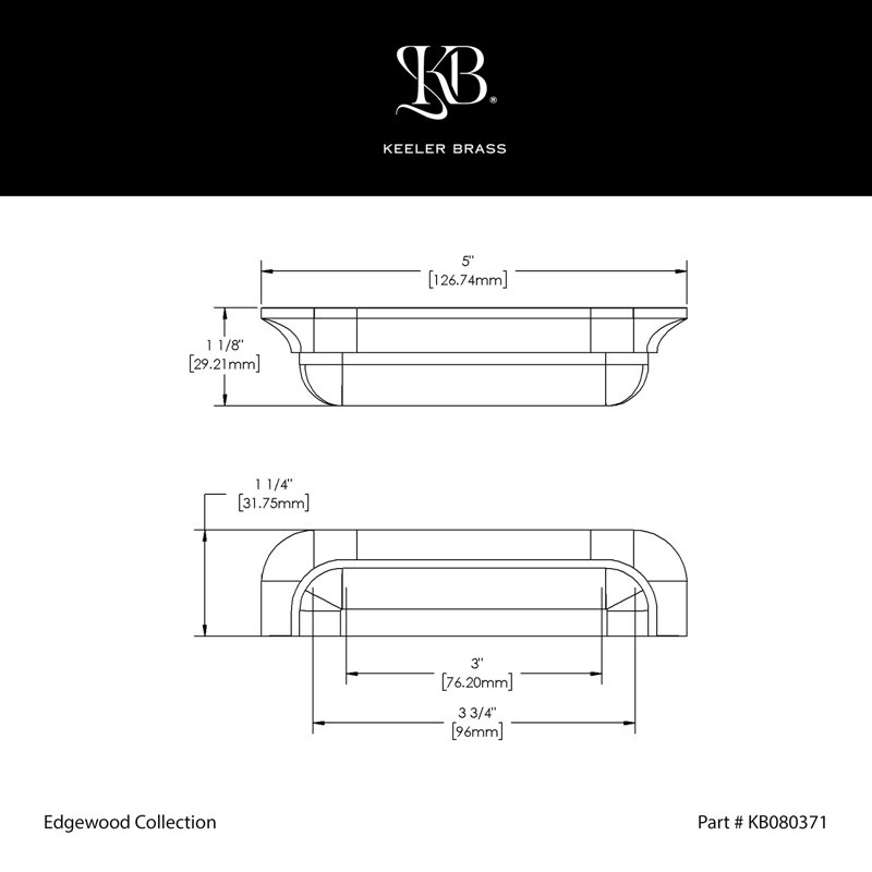 Edgewood Collection Cup Pull - Transitional Hardware for Drawers & Cabinets, Chrome, 3 3/4"