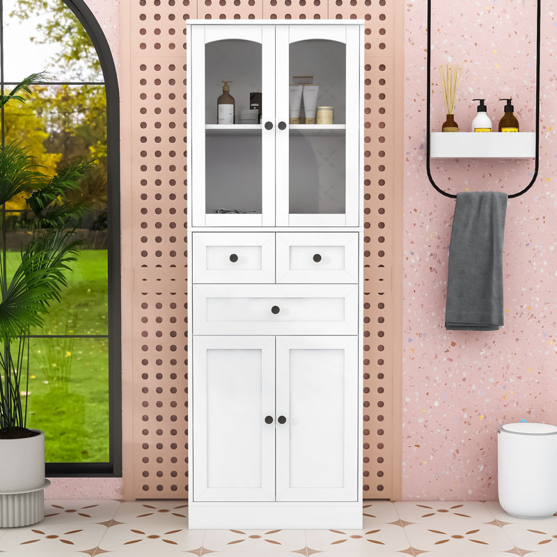 Spacious Multi-Functional MDF Cabinet with Adjustable Shelves and Glass Doors