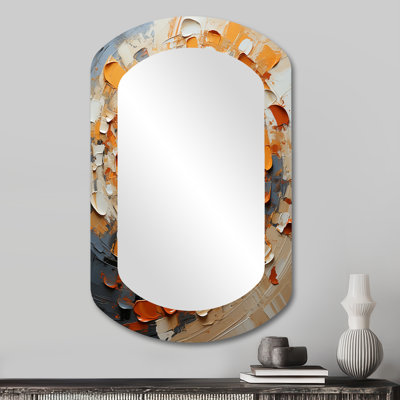 Collage en spirale abstraite orange et blanc - grand miroir asymétrique abstrait à collage