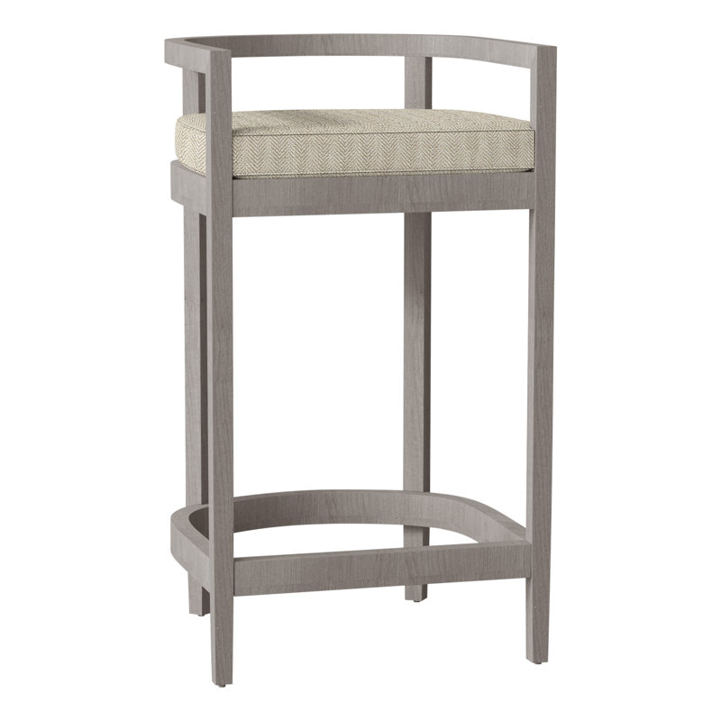 Santa Barbara Patio Bar Stool with Cushion, Welt, Oyster Teak, Canvas Sand