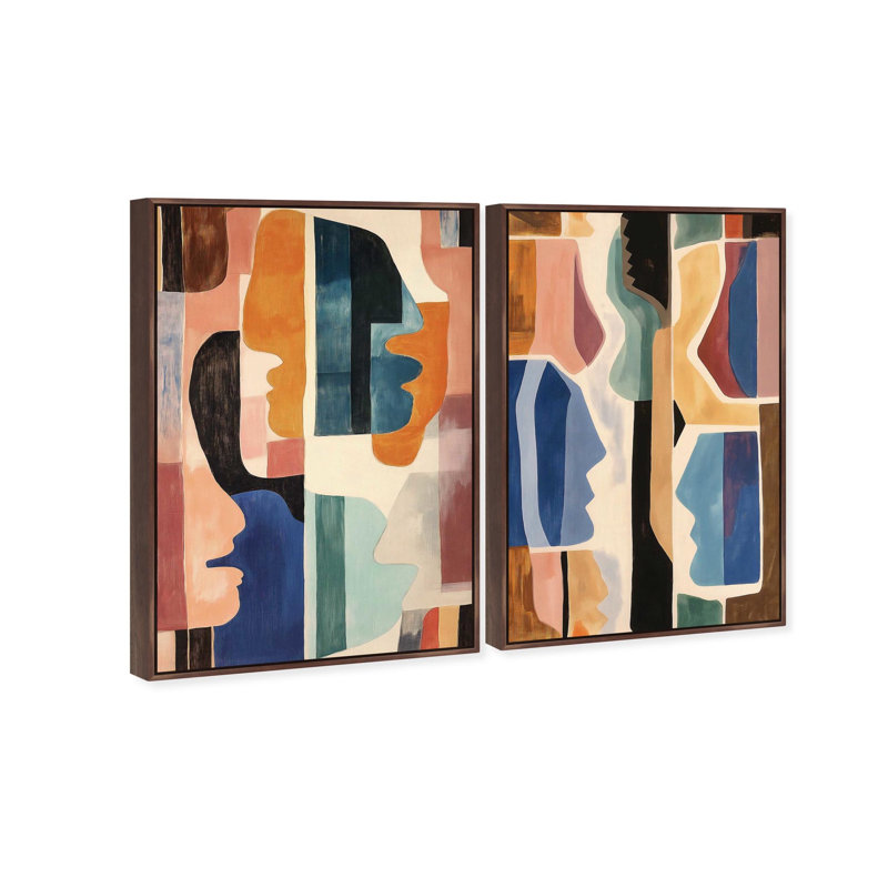 Oliver Gal Vibrant Connections Set Abstract - Heavy Gel Top Coat Framed Canvas Art, Brown, 37" H x 25" W