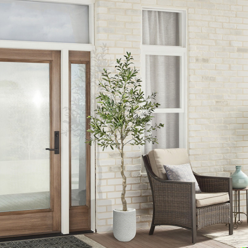 Olive artificielle dans un pot de fleurs blanc, faux olivier réaliste pour la décoration intérieure et extérieure