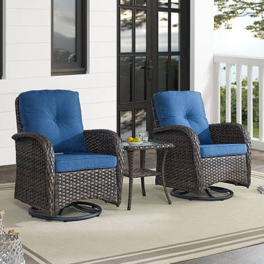 Eske Swivel Recliner Patio Chair with Cushions Corrigan Studio Color: Brown Frame/Blue Cushion