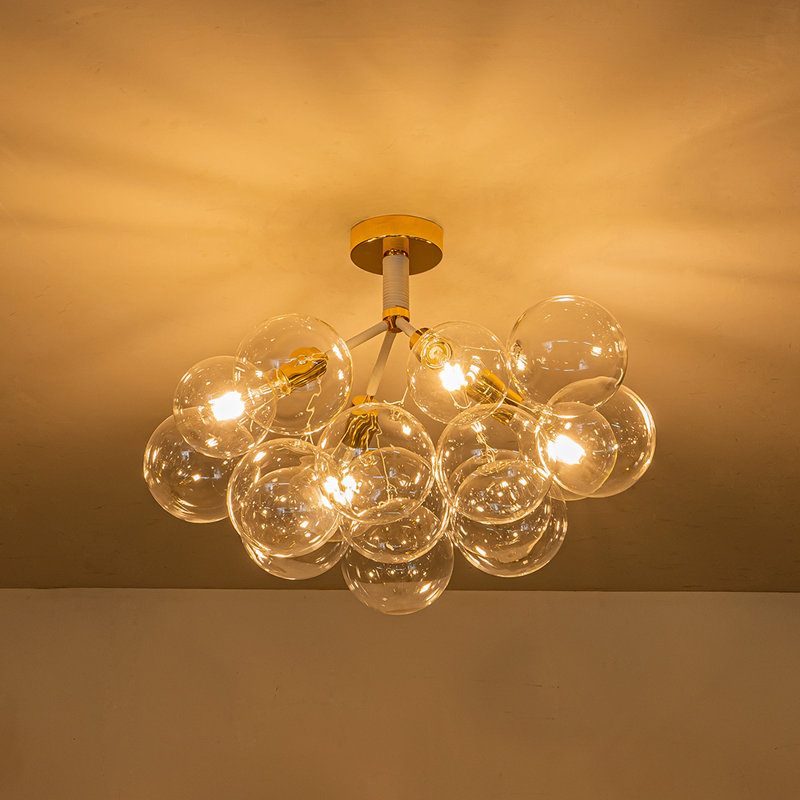 4-Light Clear Glass Semi Flush Mount Ceiling Light, Blanc / doré
