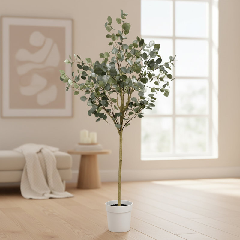 Algreen 71" Faux Eucalyptus Tree in White Decorative Planter