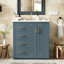 Meuble-lavabo de 30 po en céramique - Structure en bois massif bleu et 3 tiroirs 2 portes à fermeture douce-55740200-55740202