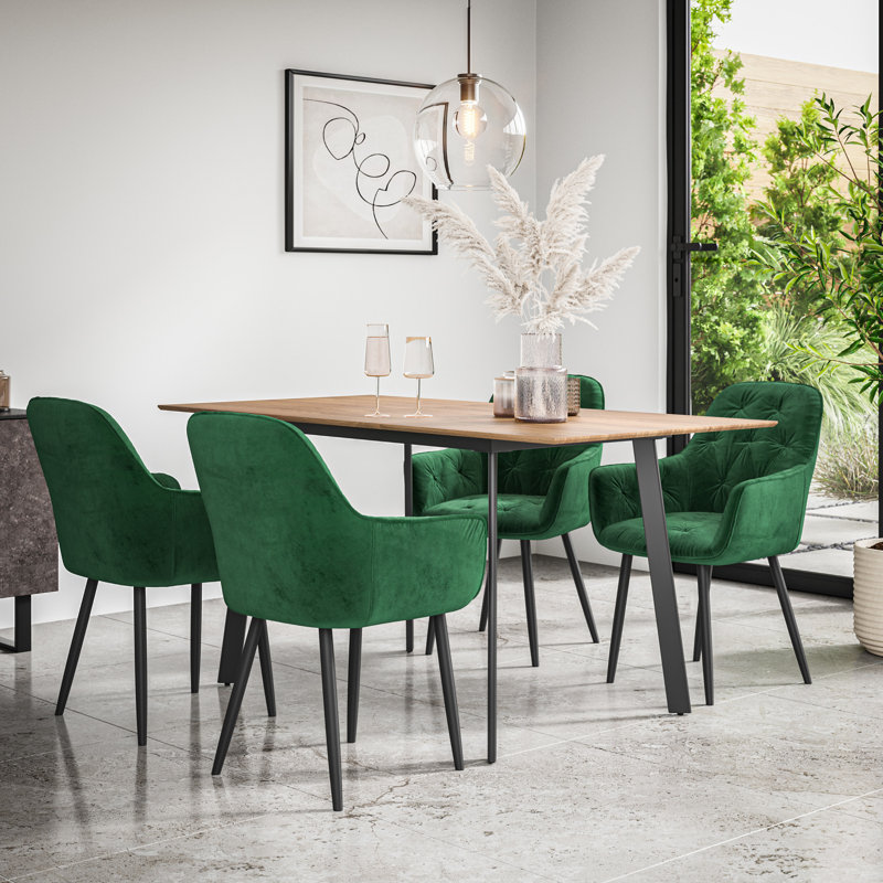 Ahlayna 4 - Person Dining Set, Oak/Black/Green
