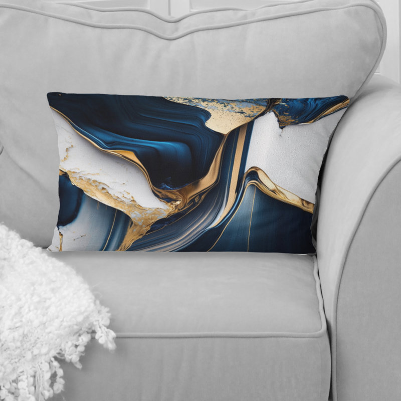Abstract Geode Waves Gold I - Abstract Printed Throw Pillow