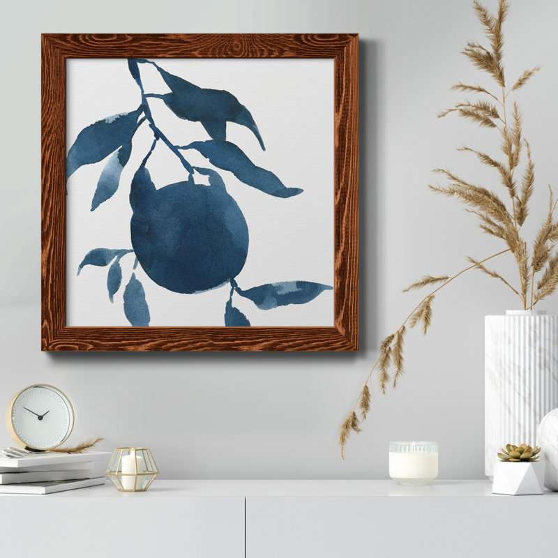 Indigo Oranges III - Toile encadrée de qualité supérieure - prête à être accrochée, H 35,5 po x l 35,5 po x P 1,5 po