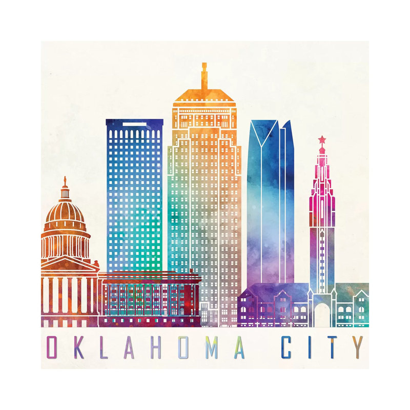Oklahoma City Watercolour Landmark by Paul Rommer - Wrapped Canvas Gallery-Wrapped Canvas Giclée, 45.72 cm H x 45.72 cm W