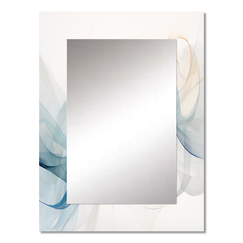 «White Grey Line Art Abstract Calligraphy - Line Art Wall Mirror, White Decorative Mirror, Art imprimé en métal