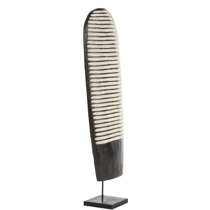 Black/White Oval Baobab Tikar Shield on Stand Sculpture