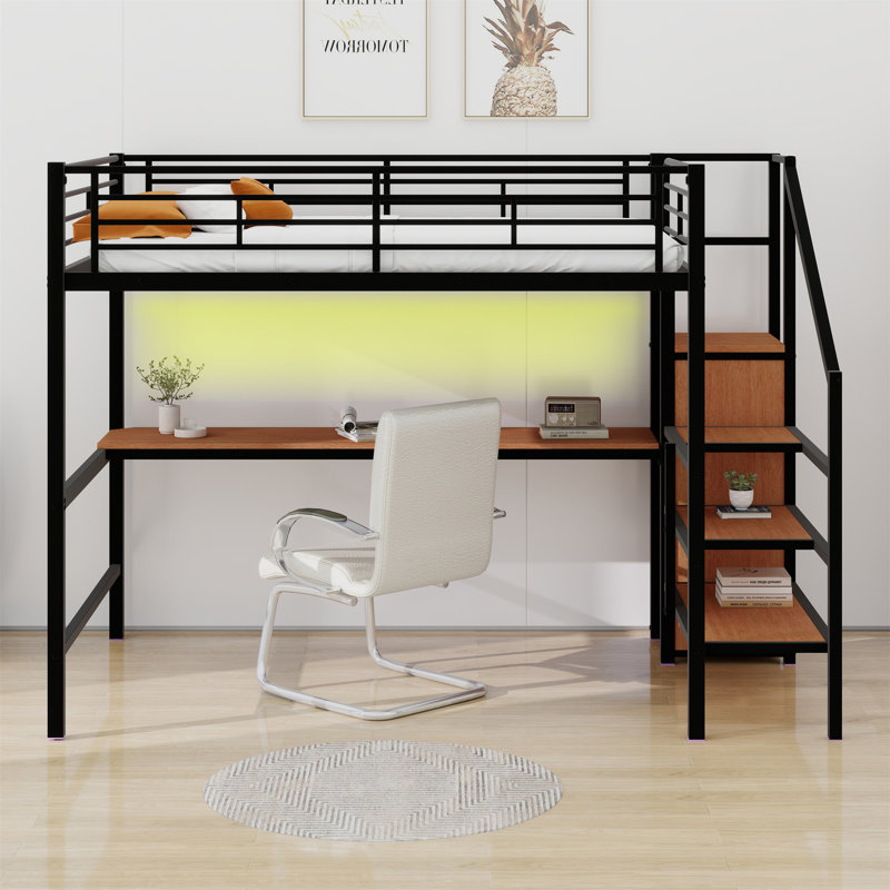 Lit mezzanine double Amijah Kids, Noir/naturel