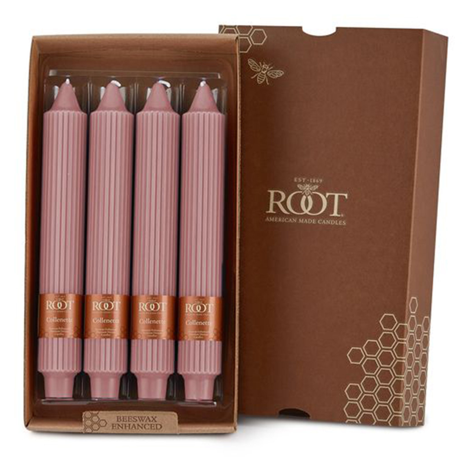 Grecian Collenette Unscented Taper Candle, 9" H x 1.25" W x 1.25" D, Dusty Rose