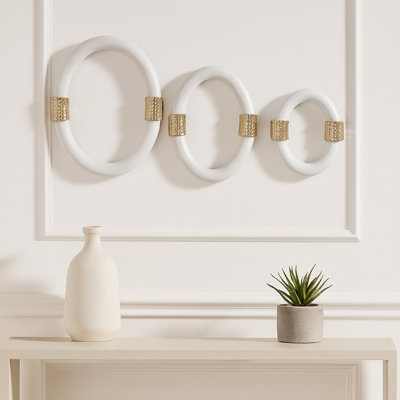 Oval Ring Wall Sculpture for Home Decor - Modern Wall Decor Hanging Perfect for Hallways or Entryways - Decorative Wall Art for Kitchen Decor or Artistic Wall Accent in Any Room - Set of 3, 14", White