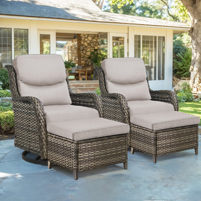 Ensemble de patio pivotant en osier pour 2 personnes avec repose-pieds et coussins Koba