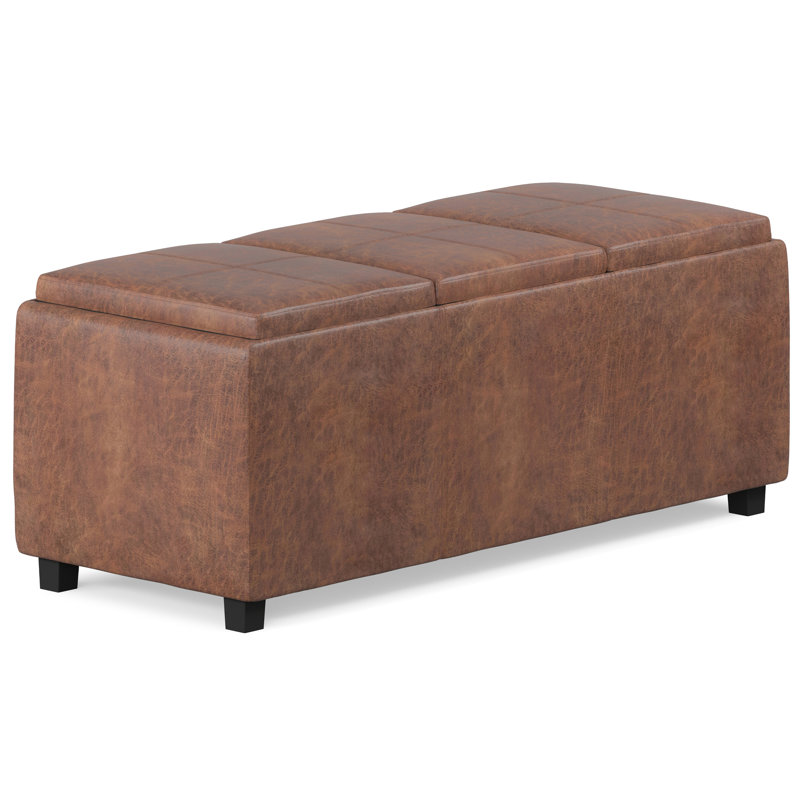 Avalon 42"W Upholstered Contemporary Rectangular Flip-Top Storage Ottoman with Hidden Storage