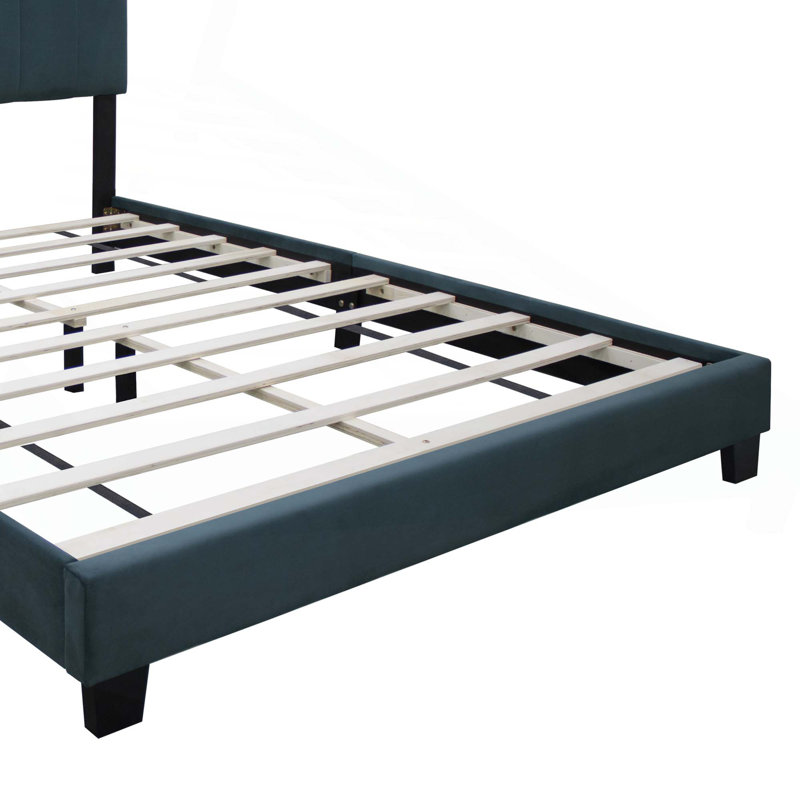 Velvet Upholstered Bed Frame With Adjustable Features, Green