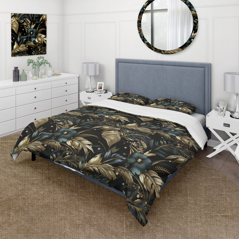 Hollywood Opulent Charm Gold And Black I - Ensemble de housse de couette damassé